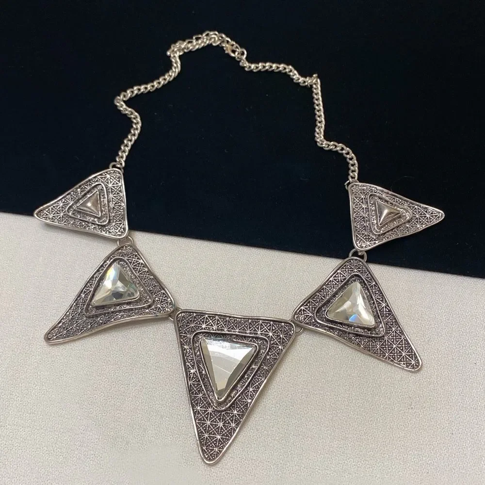 Vintage Silver Mod Mirrored Spiky Necklace